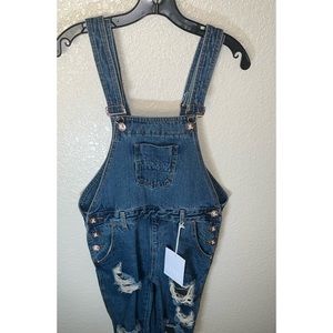 NWT One Tea Spoon Distressed Summer Relaxed Mid Rise Full Length Overalls Jeans